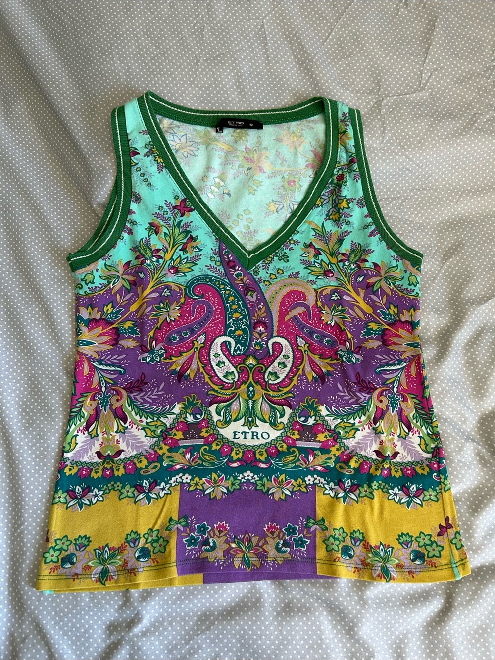 Etro Multicolor Paisley V-Neck Tank Top With Signature Color